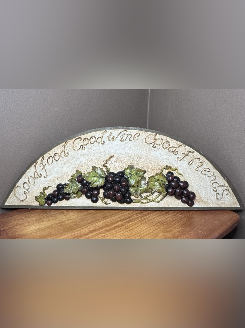 Wall Plaque “Good Food, Wine, Friends” Kitchen Dining Decor 🍇